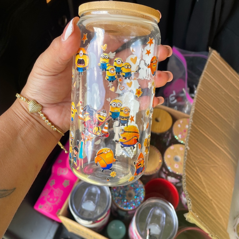 Minions Themed Glass Jar with Lid